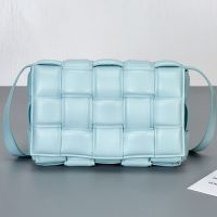 Bottega Veneta Large Cassette Crossbody Bag In Intreccio Padded Lambskin Sky Blue