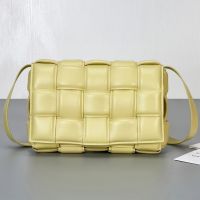 Bottega Veneta Large Cassette Crossbody Bag In Intreccio Padded Lambskin Yellow