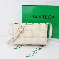 Bottega Veneta Large Cassette Crossbody Bag with Triangle Buckle In Intreccio Padded Lambskin Beige