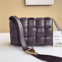 Bottega Veneta Large Cassette Crossbody Bag with Triangle Buckle In Intreccio Padded Lambskin Dark Purple