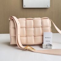 Bottega Veneta Large Cassette Crossbody Bag with Triangle Buckle In Intreccio Padded Lambskin Light Pink