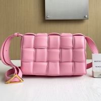 Bottega Veneta Large Cassette Crossbody Bag with Triangle Buckle In Intreccio Padded Lambskin Pink