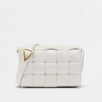 Bottega Veneta Large Cassette Crossbody Bag with Triangle Buckle In Intreccio Padded Lambskin White