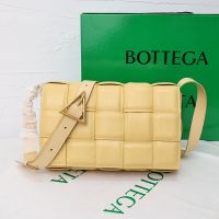 Bottega Veneta Large Cassette Crossbody Bag with Triangle Buckle In Intreccio Padded Lambskin Yellow