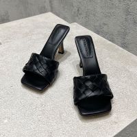 Bottega Veneta Parco 90 Slides Women Intrecciato Lambskin Black
