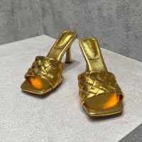 Bottega Veneta Parco 90 Slides Women Intrecciato Lambskin Gold
