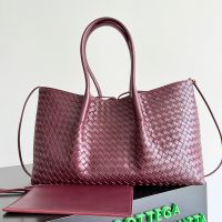 Bottega Veneta Large Pinacoteca Tote 42 In Intrecciato Silky Calfskin Burgundy/Beige