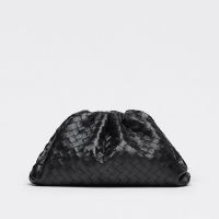 Bottega Veneta Pouch with Detachable Card Case In Intrecciato Lambskin Black
