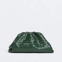 Bottega Veneta Pouch with Detachable Card Case In Intrecciato Lambskin Dark Green