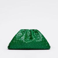 Bottega Veneta Pouch with Detachable Card Case In Intrecciato Lambskin Deep Green