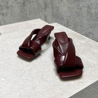 Bottega Veneta Riva 50 Slides Women Shiny Calfskin Burgundy