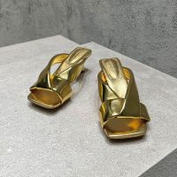 Bottega Veneta Riva 50 Slides Women Shiny Calfskin Gold