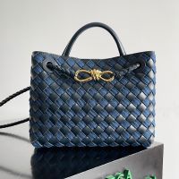 Bottega Veneta Small Andiamo Top Handle Bag In Intrecciato Denim and Leather Blue