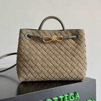 Bottega Veneta Small Andiamo Top Handle Bag In Intrecciato Suede Cypress