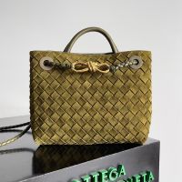 Bottega Veneta Small Andiamo Top Handle Bag In Intrecciato Suede Olive