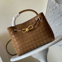 Bottega Veneta Small Andiamo Top Handle Bag In Intrecciato Suede and Lambskin Brown