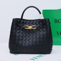Bottega Veneta Small Andiamo Top Handle Bag In Intreccio Lambskin Black