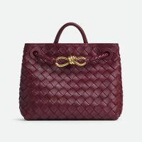 Bottega Veneta Small Andiamo Top Handle Bag In Intreccio Lambskin Burgundy