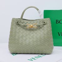 Bottega Veneta Small Andiamo Top Handle Bag In Intreccio Lambskin Olive