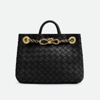 Bottega Veneta Small Andiamo Chain Top Handle Bag In Intrecciato Leather Black