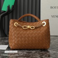 Bottega Veneta Small Andiamo Chain Top Handle Bag In Intrecciato Leather Brown
