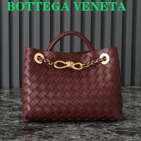 Bottega Veneta Small Andiamo Chain Top Handle Bag In Intrecciato Leather Burgundy