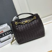 Bottega Veneta Small Andiamo Chain Top Handle Bag In Intrecciato Leather Coffee