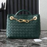 Bottega Veneta Small Andiamo Chain Top Handle Bag In Intrecciato Leather Dark Green