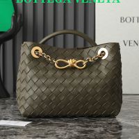 Bottega Veneta Small Andiamo Chain Top Handle Bag In Intrecciato Leather Military Green