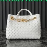 Bottega Veneta Small Andiamo Chain Top Handle Bag In Intrecciato Leather White