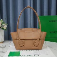 Bottega Veneta Small Arco Top Handle Bag In Intreccio Grained Calfskin Camel