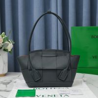 Bottega Veneta Small Arco Top Handle Bag In Intreccio Grained Calfskin Navy Blue