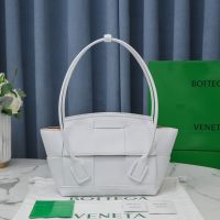 Bottega Veneta Small Arco Top Handle Bag In Intreccio Grained Calfskin White