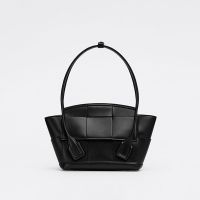 Bottega Veneta Small Arco Top Handle Bag In Intreccio Smooth Calfskin Black