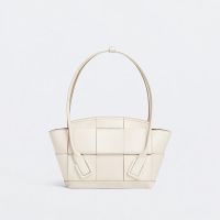 Bottega Veneta Small Arco Top Handle Bag In Intreccio Smooth Calfskin White
