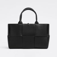Bottega Veneta Small Arco Tote 30 In Intreccio Grained Calfskin and Suede Black