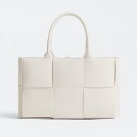 Bottega Veneta Small Arco Tote 30 In Intreccio Grained Calfskin and Suede White