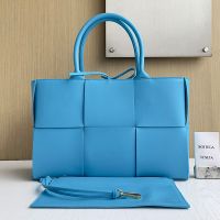 Bottega Veneta Small Arco Tote 30 In Intreccio Lambskin Blue