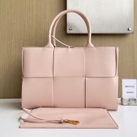 Bottega Veneta Small Arco Tote 30 In Intreccio Lambskin Light Pink