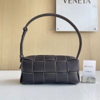 Bottega Veneta Small Brick Cassette Crossbody Bag In Intreccio Stitching Calfskin Coffee