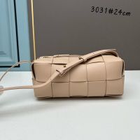 Bottega Veneta Small Brick Cassette Crossbody Bag In Intreccio Leather Apricot