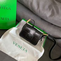 Bottega Veneta Mini Cassette Crossbody Bag In Intreccio Waxed Leather Black