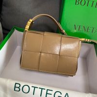 Bottega Veneta Mini Cassette Crossbody Bag In Intreccio Waxed Leather Brown