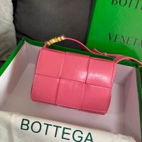 Bottega Veneta Mini Cassette Crossbody Bag In Intreccio Waxed Leather Pink