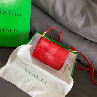 Bottega Veneta Mini Cassette Crossbody Bag In Intreccio Waxed Leather Red