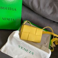 Bottega Veneta Mini Cassette Crossbody Bag In Intreccio Waxed Leather Yellow