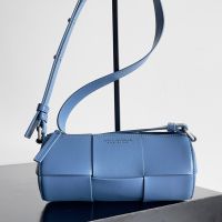 Bottega Veneta Small Canette Cylindrical Bag In Intreccio Stitching Calfskin Blue