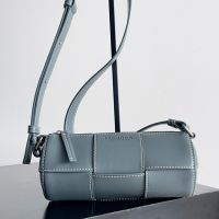 Bottega Veneta Small Canette Cylindrical Bag In Intreccio Stitching Calfskin Grey
