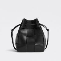Bottega Veneta Small Cassette Bucket Bag In Intreccio Lambskin Black