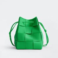 Bottega Veneta Small Cassette Bucket Bag In Intreccio Lambskin Green